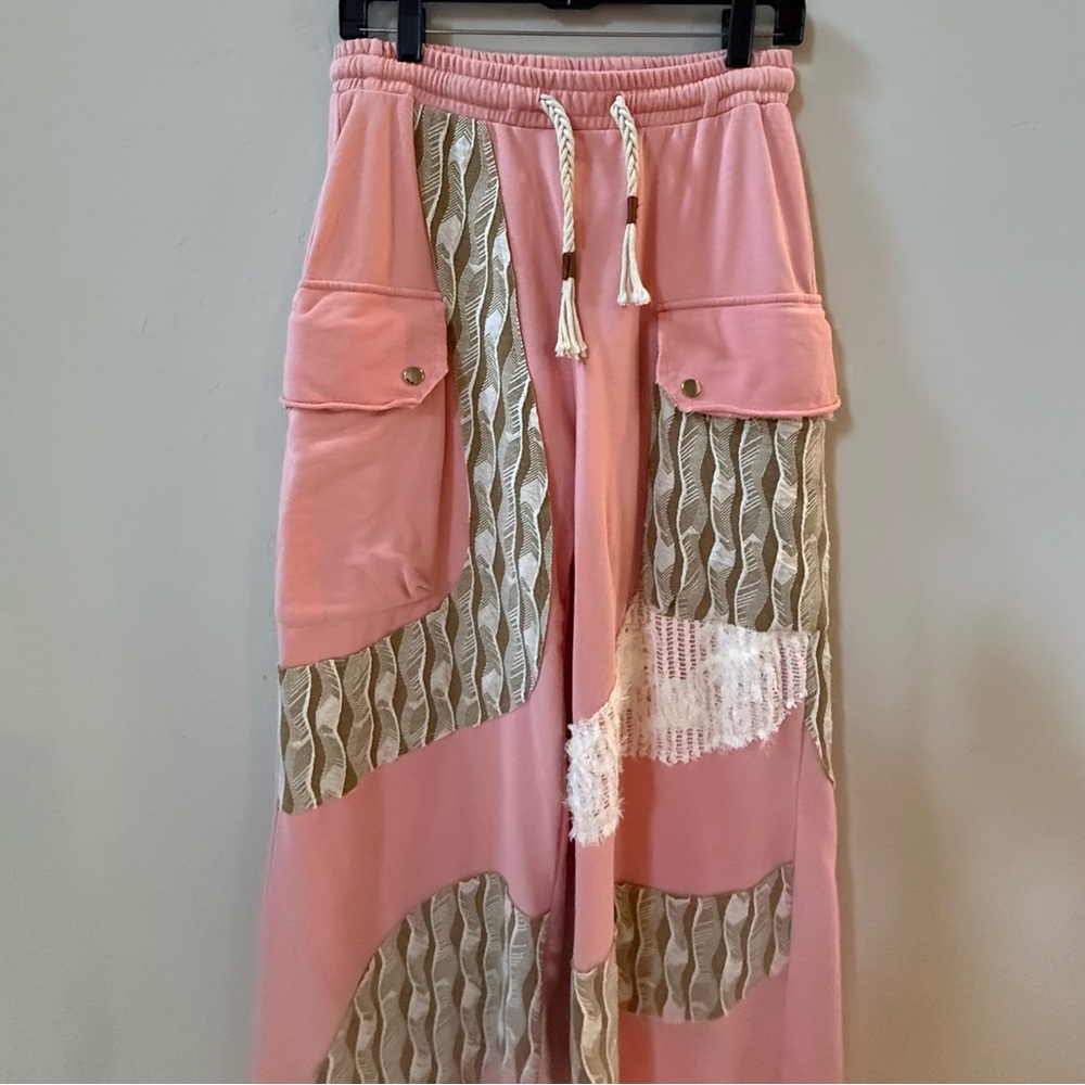 POL 2 piece Outfit, Pink, Cream, and Green Bomber Jacket and Pant, Size Medium - Picture 15 of 16